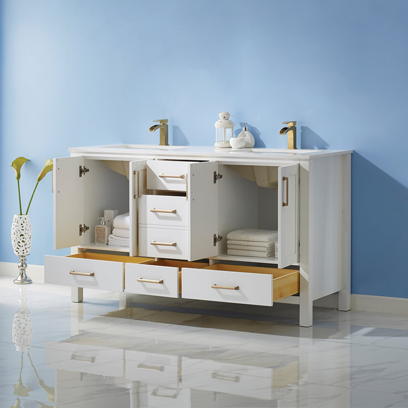 Everly Quinn Ryland 60'' Double Bathroom Vanity with Stone Top